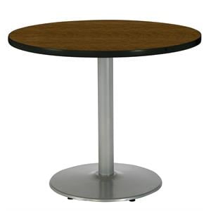 KFI Walnut 36im Breakroom Table with Round Silver Base