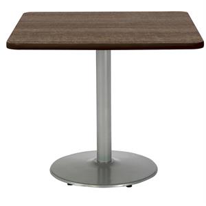 KFI Mode 36&quot Square Breakroom Table with Teak Round Silver Base Counter Height