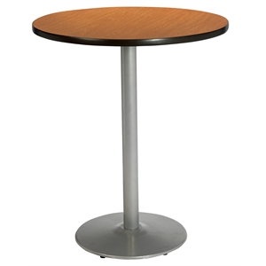 KFI Medium Oak 42in Breakroom Table with Round Silver Base Medium Oak