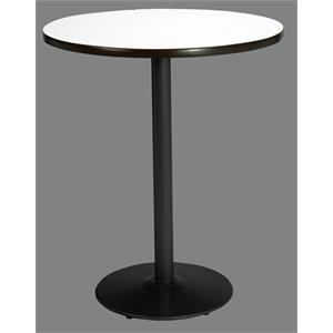 KFI 42&quot Round Breakroom Table with White Linen Round Black Base Bistro Height