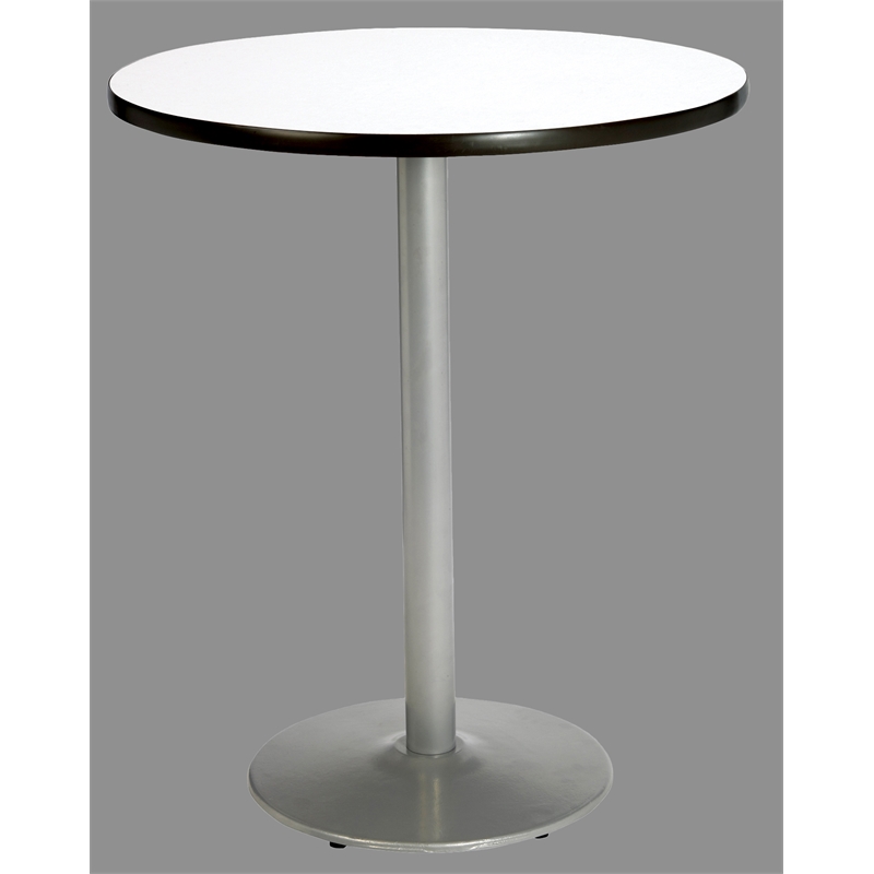 KFI Crisp Linen White 42in Breakroom Table with Round Silver Base