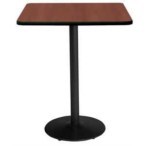 KFI 42&quot Square Breakroom Table with Mahogany Top Round Black Base Bistro Height