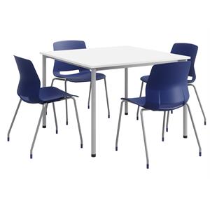 KFI Dailey 42in Square Dining Set - White/Silver Table - Navy Chairs