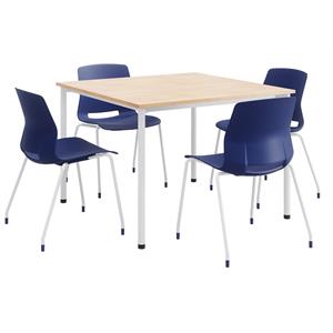 KFI Dailey 42in Square Dining Set - Natural/White Table - Navy Chairs