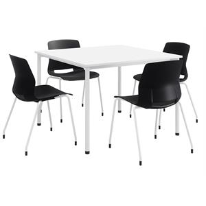 KFI Dailey 42in Square Dining Set - White Table - Black Chairs