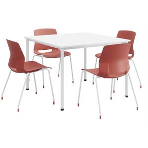 KFI Dailey 42in Square Dining Set - White Table - Coral Chairs