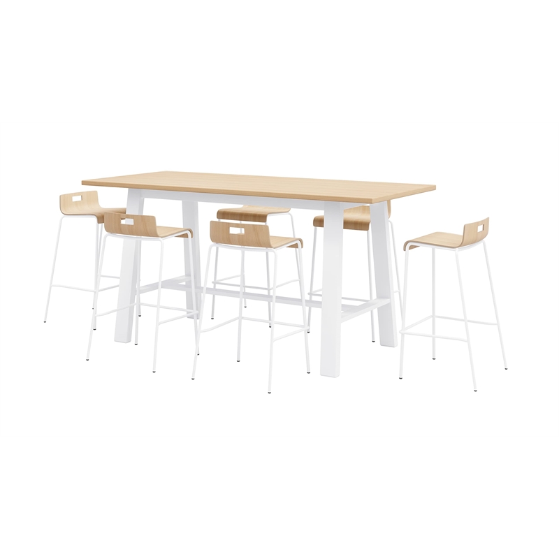 KFI Studios Midtown Bar Height Table and 6 Barstools Set in White/Natural