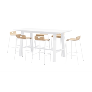 KFI Studios Midtown Bar Height Table and 6 Barstools Set in Natural/White