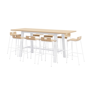KFI Studios Midtown Bar Height Table and 8 Barstools Set in Natural/White