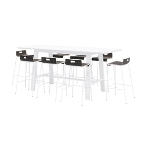 KFI Studios Midtown Bar Height Table and 8 Barstools Set in Espresso/White