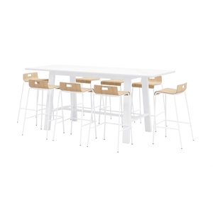 KFI Studios Midtown Bar Height Table and 8 Barstools Set in Natural/White