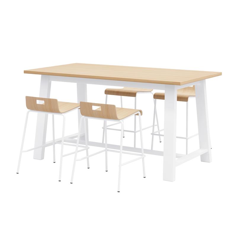 KFI Studios Midtown Cafe Table and 4 Chairs Set in Natural/White