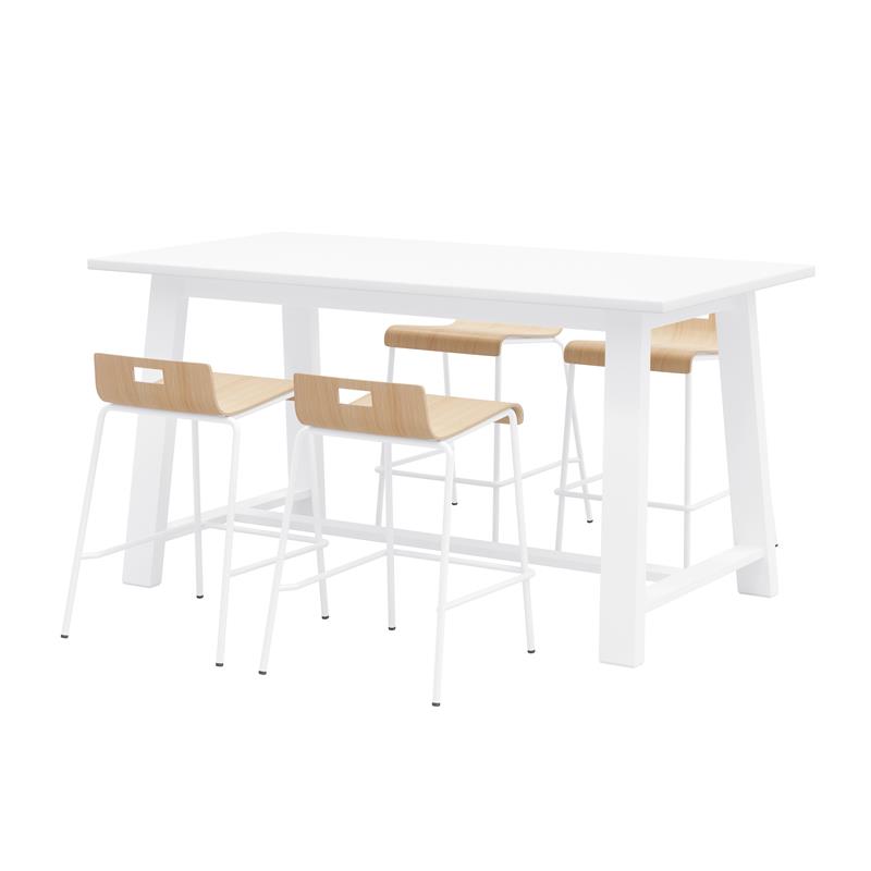 KFI Studios Midtown Table and 4 Counter Stools Set in Natural/White