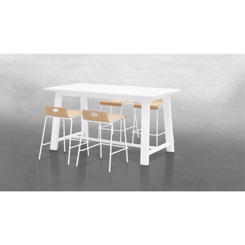 KFI Studios Midtown Table and 4 Counter Stools Set in Natural/White
