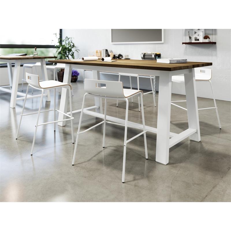KFI Studios Midtown Bar Height Table and 4 Barstools Set in Natural/White