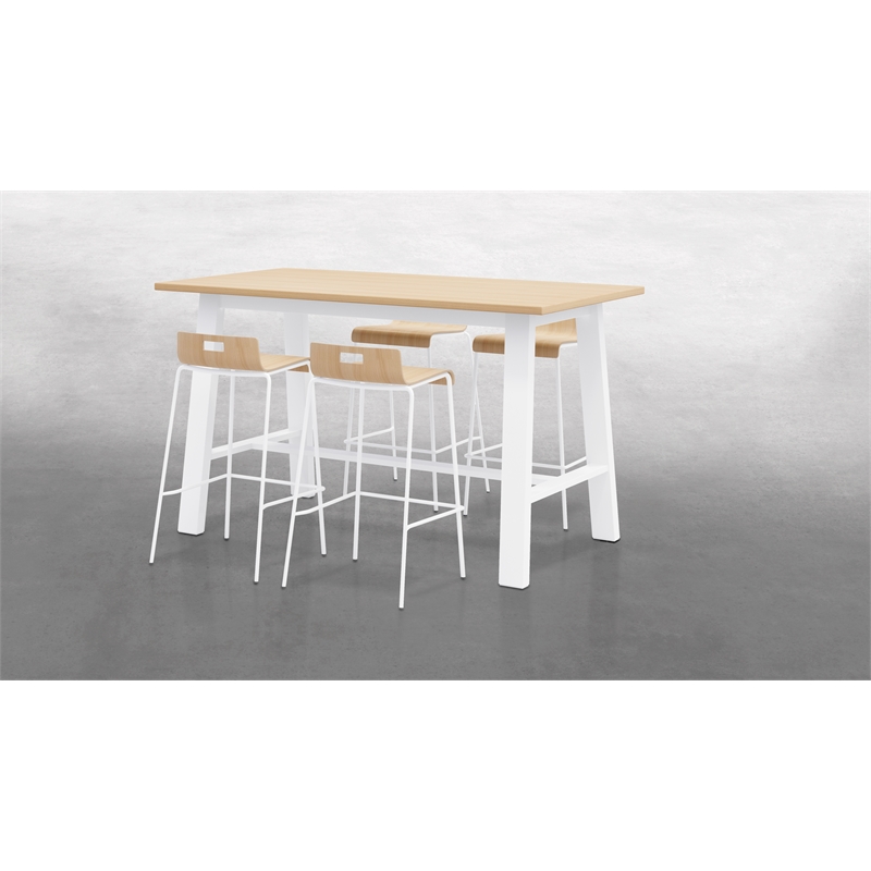 KFI Studios Midtown Bar Height Table and 4 Barstools Set in Natural/White