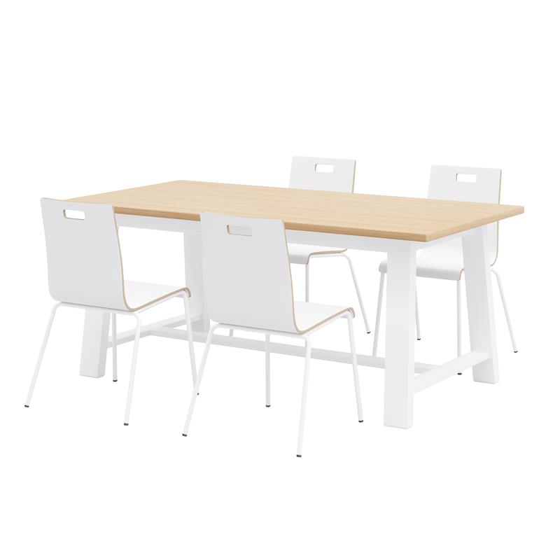 KFI Studios Natural Midtown Cafe Table and 4 Chairs Set in White