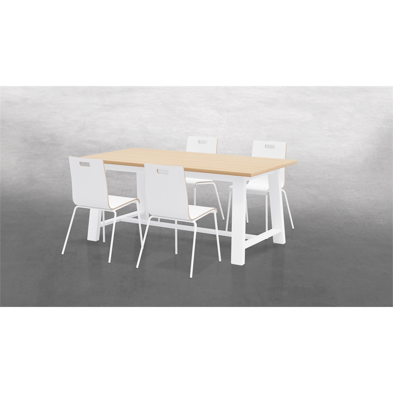 KFI Studios Natural Midtown Cafe Table and 4 Chairs Set in White