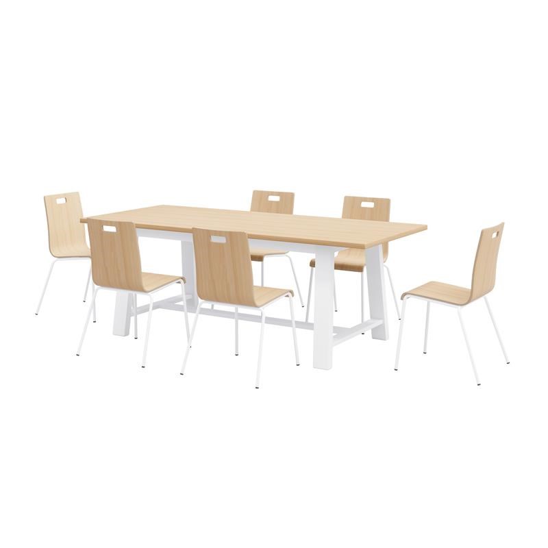 KFI Studios Midtown Cafe Table and 6 Chairs Set in Natural/White