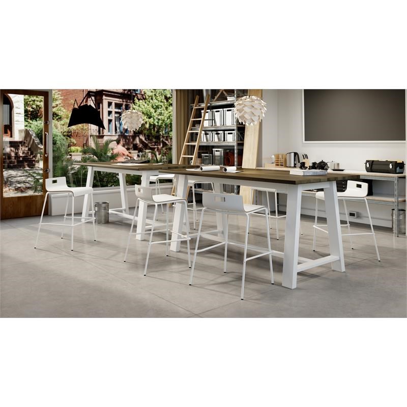 KFI Studios Midtown Cafe Table and 6 Chairs Set in Natural/White