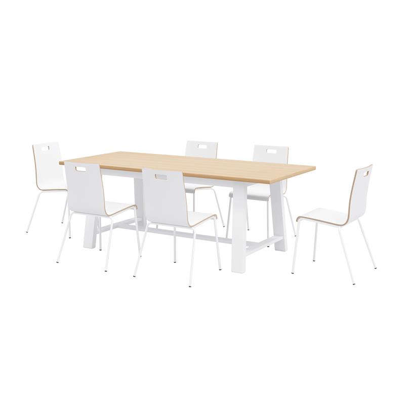KFI Studios Natural Midtown Cafe Table and 6 Chairs Set in White