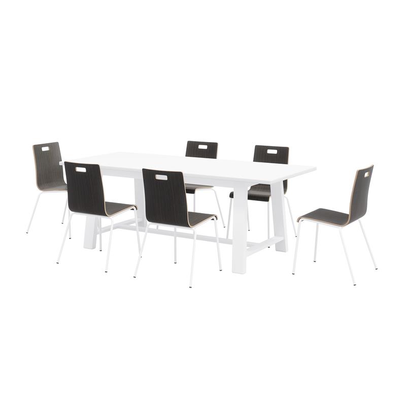 KFI Studios Midtown Cafe Table and 6 Chairs Set in Espresso/White