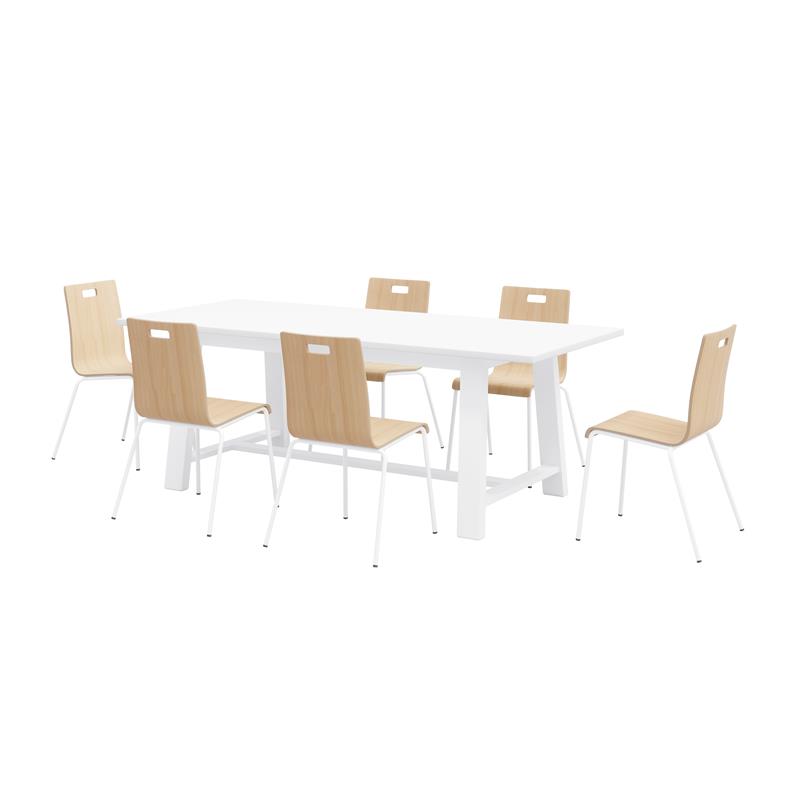 KFI Studios Midtown Cafe Table and 6 Chairs Set in Natural/White