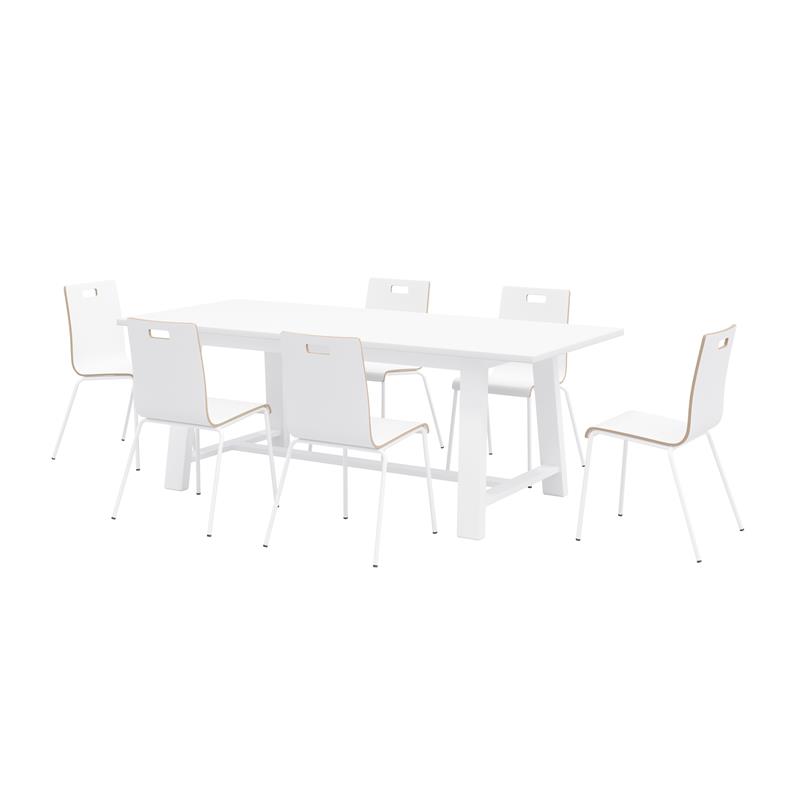 KFI Studios Midtown Cafe Table and 6 Chairs Set in White