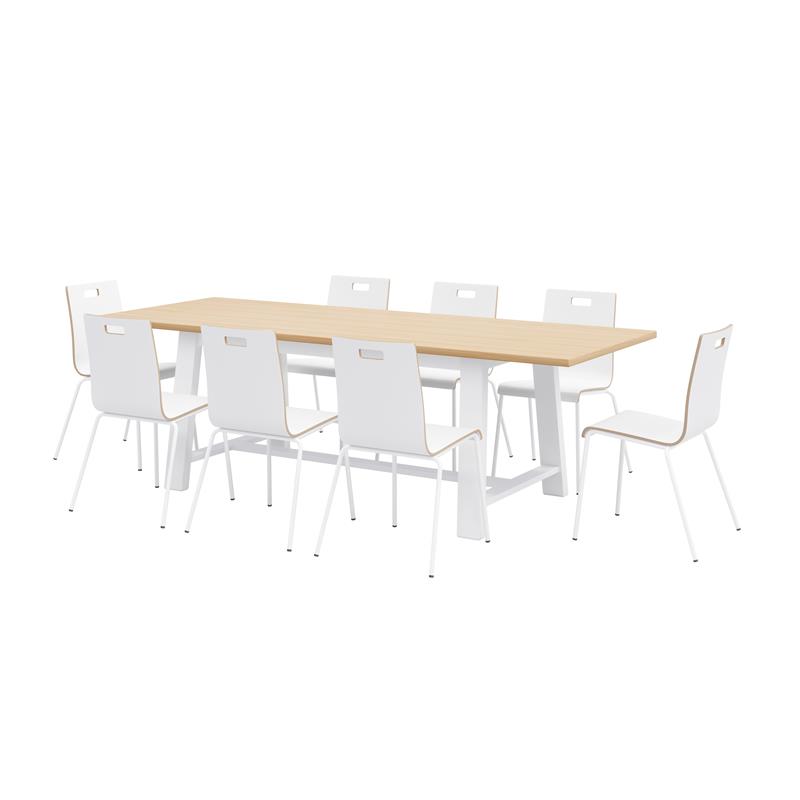 KFI Studios Natural Midtown Cafe Table and 8 Chairs Set in White