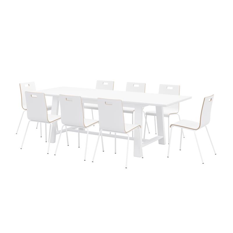 KFI Studios Midtown Cafe Table and 8 Chairs Set in White