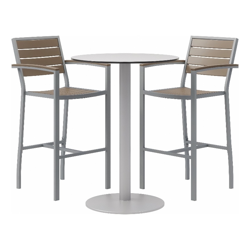 Eveleen 30in Round Bistro Table Set- Fashion Grey Top- 2 Barstools