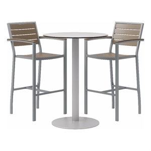 Eveleen 30in Round Bistro Table Set- Fashion Grey Top- 2 Barstools