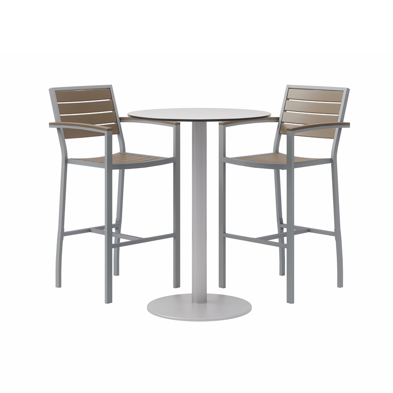 Eveleen 30in Round Bistro Table Set- Fashion Grey Top- 2 Barstools