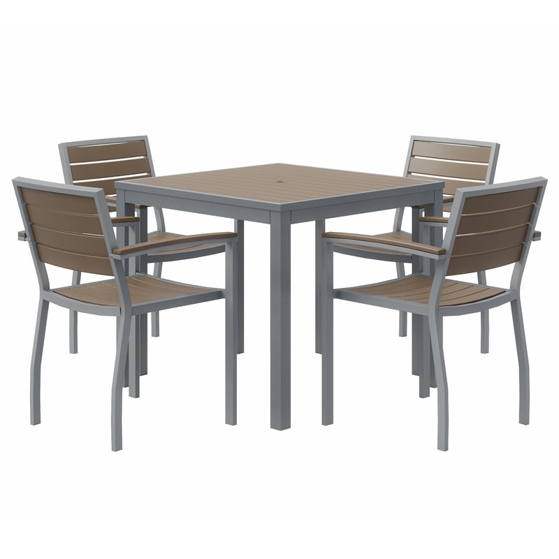Eveleen 35in Square Dining Table Set- Mocha Top- 4 Chairs