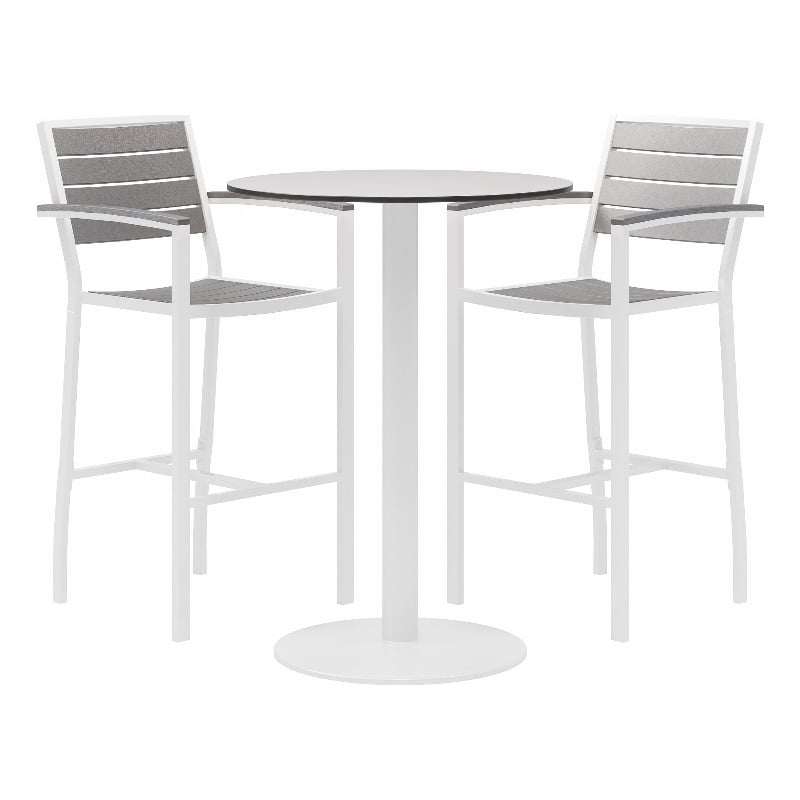 Eveleen 30in Round Bistro Table Set- Designer White Top- 2 Barstools
