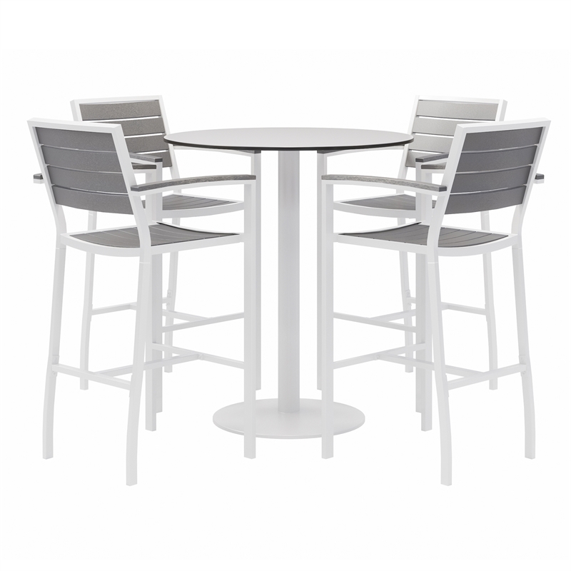Eveleen 36in Round Bistro Table Set- Designer White Top- 4 Barstools