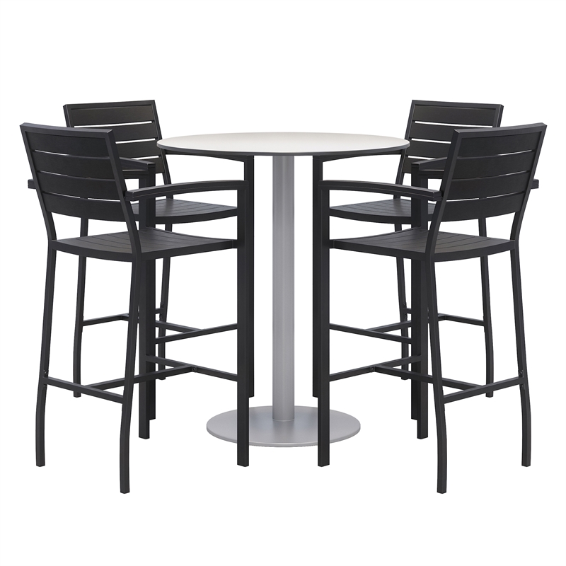 Eveleen 36in Round Bistro Table Set- Fashion Grey Top- 4 Barstools
