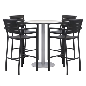 Eveleen 36in Round Bistro Table Set- Fashion Grey Top- 4 Barstools