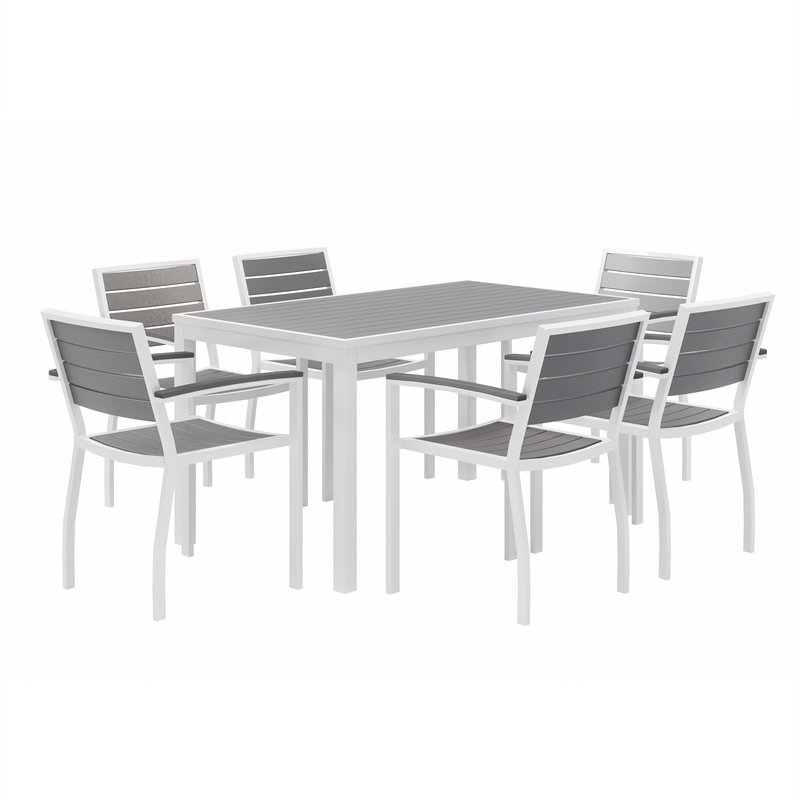 Eveleen 55 x 32in Dining Table Set- Grey Top- 6 Chairs