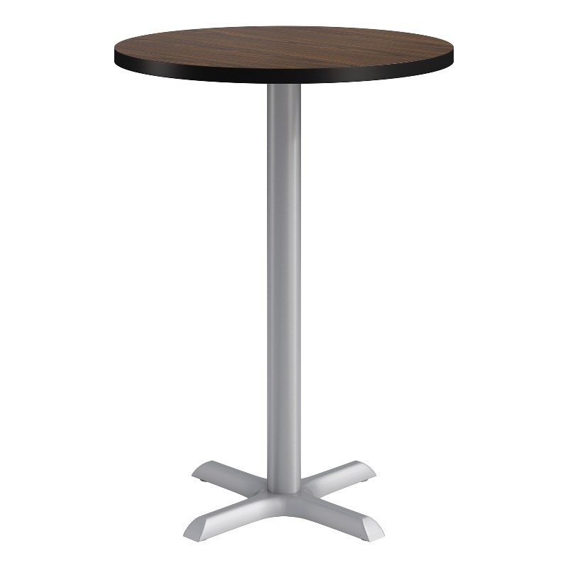 KFI Studios 30in Round Dining Table - 42in H - Walnut Top - Silver Base