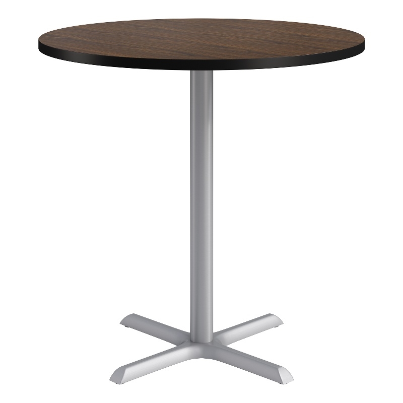 KFI Studios 42in Round Dining Table - 42in H - Walnut Top - Silver Base