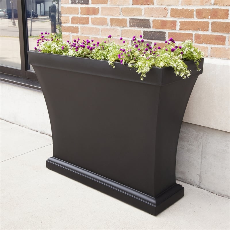 Mayne Bordeaux Weatherproof Modern Plastic Trough Planter in Black