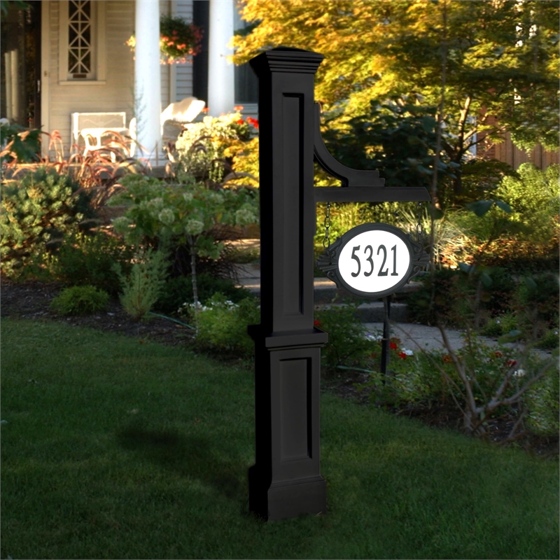 Mayne Woodhaven Traditional Plastic Address Sign Post in Black