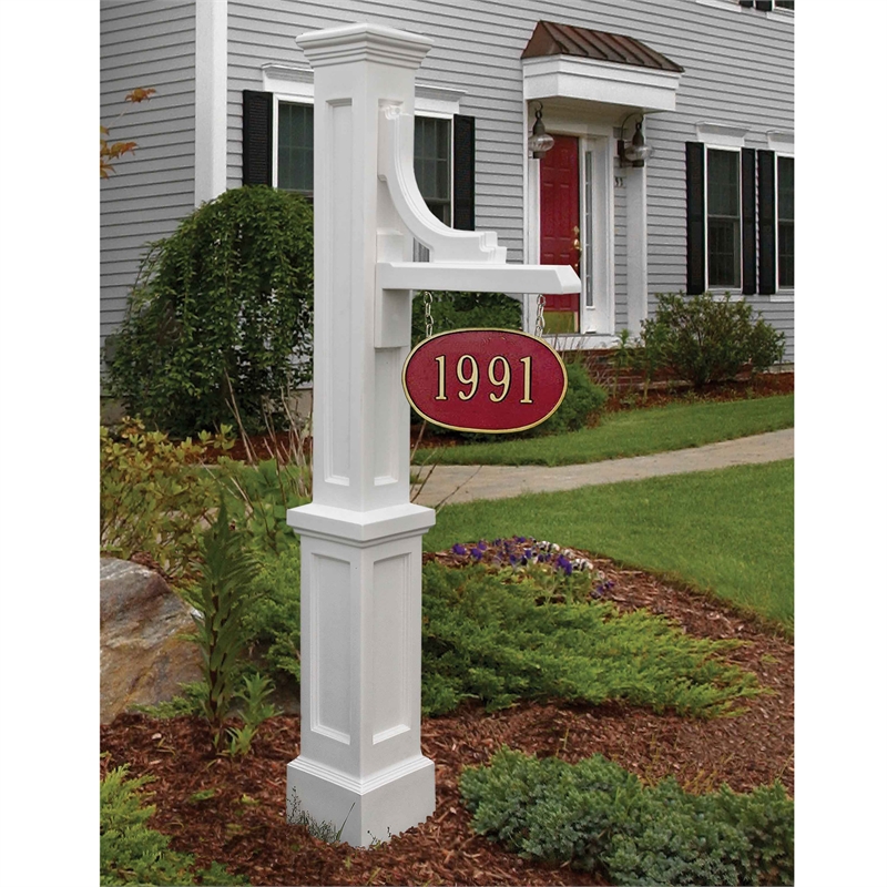 Mayne Woodhaven Traditional Plastic Address Sign Post in White