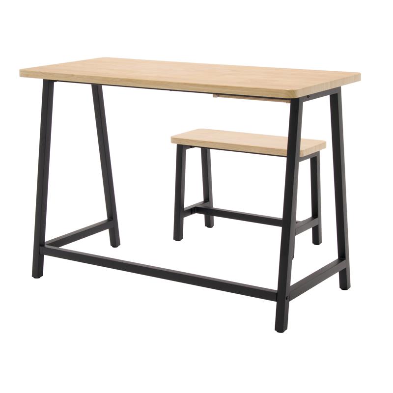 Calico Designs 2-Piece Metal Writing Desk and Bench with Pencil Drawer in Ash