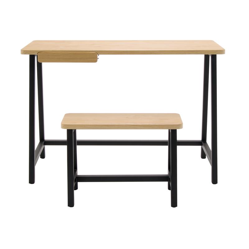 Calico Designs 2-Piece Metal Writing Desk and Bench with Pencil Drawer in Ash