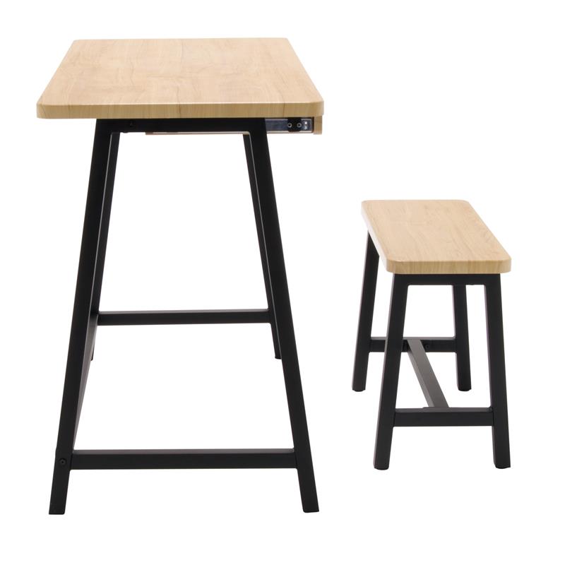 Calico Designs 2-Piece Metal Writing Desk and Bench with Pencil Drawer in Ash
