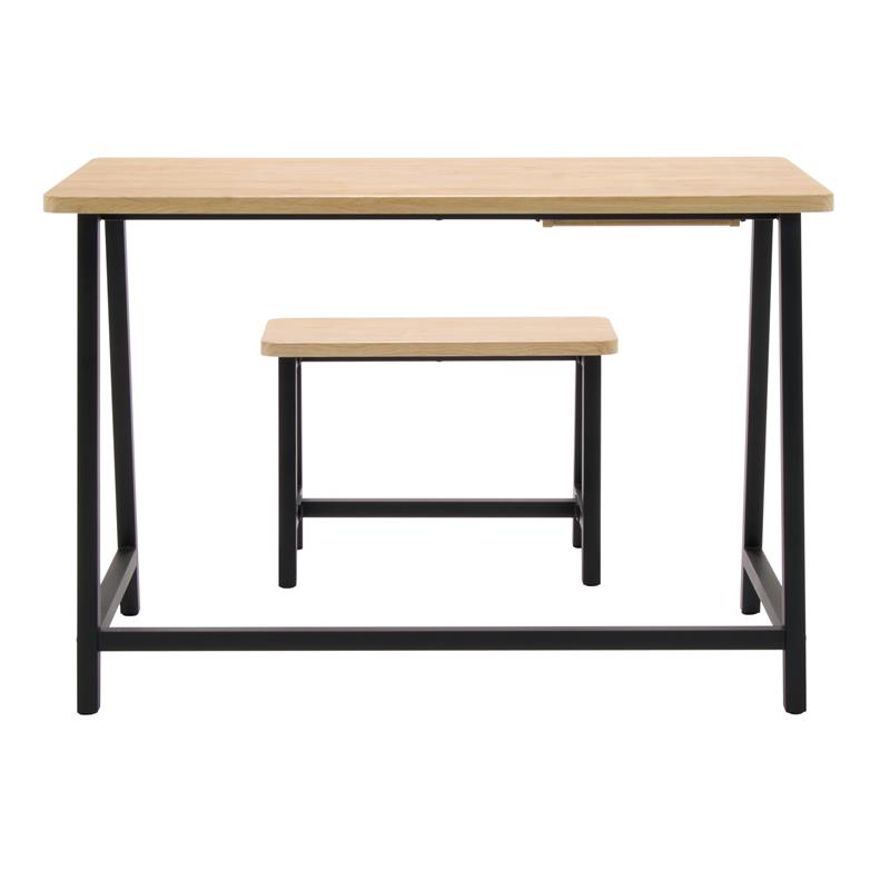 Calico Designs 2-Piece Metal Writing Desk and Bench with Pencil Drawer in Ash