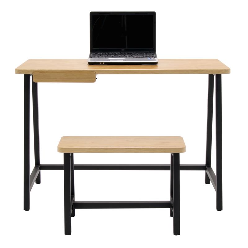 Calico Designs 2-Piece Metal Writing Desk and Bench with Pencil Drawer in Ash