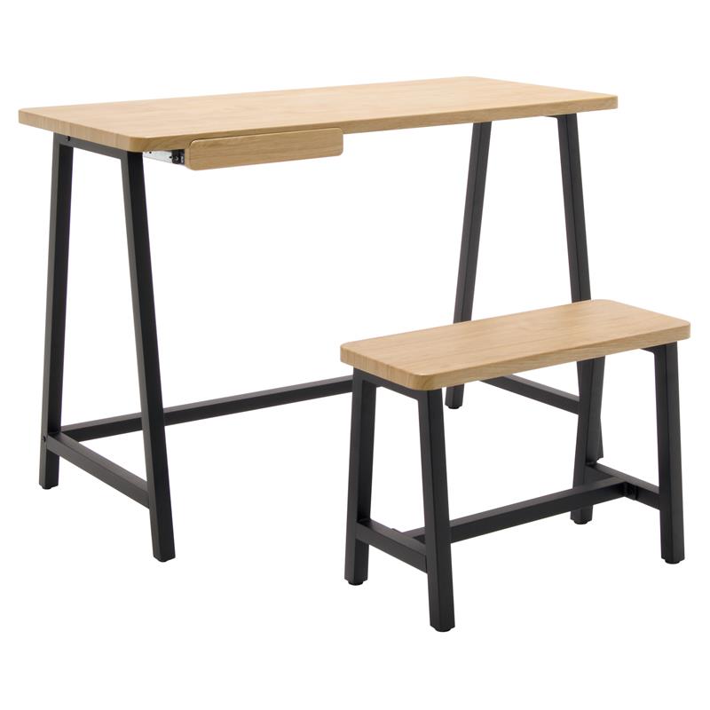 Calico Designs 2-Piece Metal Writing Desk and Bench with Pencil Drawer in Ash